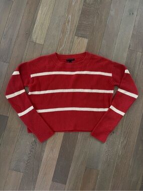 Orange Striped Crewneck Sweater - Women